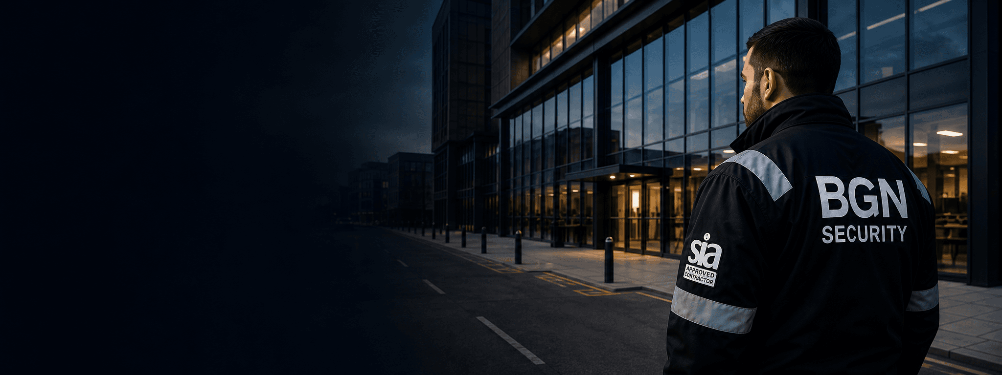 BGN security officer outside a commercial office building